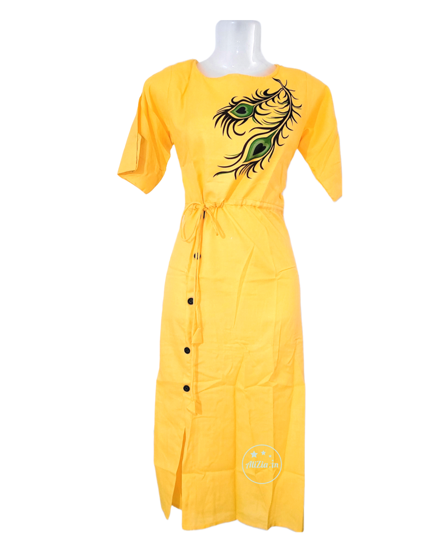 Buy Cotton Yellow Designer Kurti : 250185 -